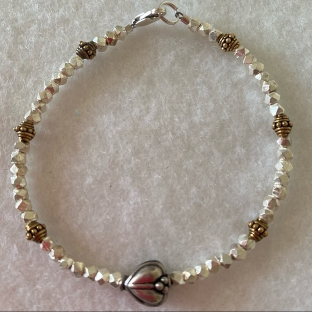 Sundance 925 Sterling Silver 14k Gold Diamond Facet Bead Mixed Metal Bracelet